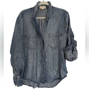 CLOTH & STONE Top M Denim Chambray Long Sleeve Button Up Tunic Tencel Blue